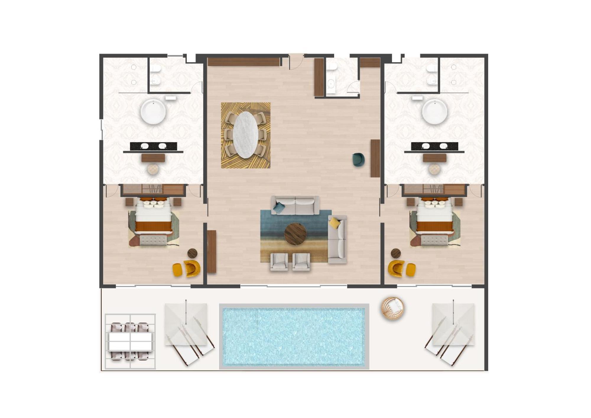 Hotel The Mora Zanzibar Matemwe  Esterno foto A floor plan of a two-bedroom villa